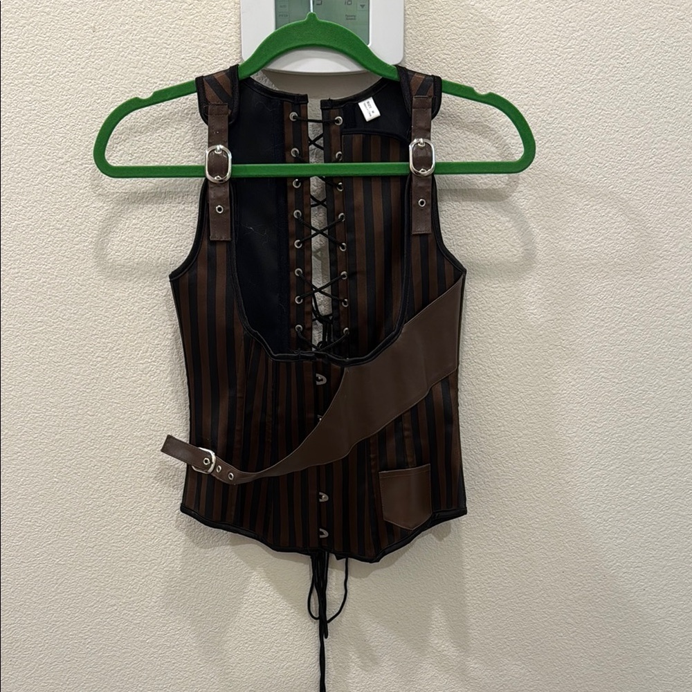 Brown and Black Striped Corset Vest